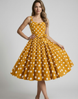 Women’s beige women's polka dot midi dress vintage