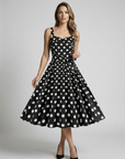 Women’s beige women's polka dot midi dress vintage
