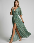 Women’s women's floral maxi dress v-neck high slit