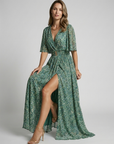 Women’s women's floral maxi dress v-neck high slit