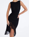 Ruffled Hem Mesh Midi Dress With Scoop Neckline 0
