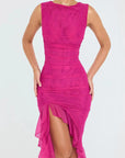 Ruffled Hem Mesh Midi Dress With Scoop Neckline 11