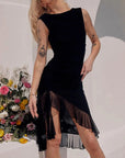Ruffled Hem Mesh Midi Dress With Scoop Neckline 6