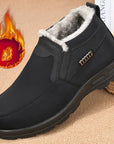 Men's black slip-on shoes with plush warm lining for winter home and casual wear