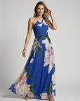 Women’s dark blue women's asymmetric floral maxi dress