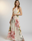 Women’s dark blue women's asymmetric floral maxi dress