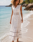 Women’s white women's boho lace maxi dress v-neck