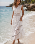 Women’s white women's boho lace maxi dress v-neck