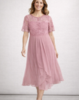 Women’s pink women's lace chiffon midi dress