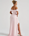 Women’s pink women's off-shoulder maxi dress slit