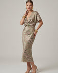 Women’s women's printed midi dress v-neck