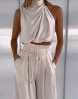 Women’s champagne women's satin two piece set