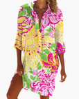 Shirt Dress for Women Long Sleeve Button Placket Knee-Length Loose Fit 0