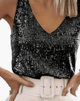 Sleeveless Top Women Sequin Detail Round Neck Casual Layering 2