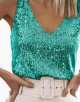 Sleeveless Top Women Sequin Detail Round Neck Casual Layering 7