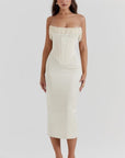 Strapless Satin Evening Dress With Pearl Embellishments 0
