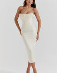Strapless Satin Evening Dress With Pearl Embellishments 1