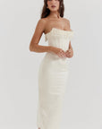 Strapless Satin Evening Dress With Pearl Embellishments 3