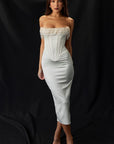 Strapless Satin Evening Dress With Pearl Embellishments 6