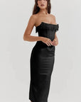 Strapless Satin Evening Dress With Pearl Embellishments 8