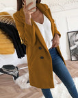 Women's yellow winter coat with lapel collar and button front