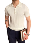Men’s white men's knitted polo shirt old money