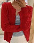 Women's grey soft knit cardigan with loose fit