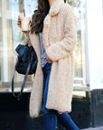 Women's apricot long teddy coat in borg fleece