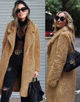 Women's black long teddy coat in borg fleece