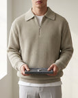 Men's sage quarter-zip polo sweater