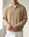 Men's sage quarter-zip polo sweater