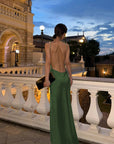 V-Neck Long Dress Backless Maxi Style Regular Fit Satin Evening Wear 6