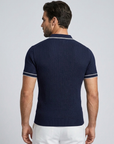 Men’s navy men's ribbed polo shirt contrast