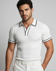 Men’s navy men's ribbed polo shirt contrast
