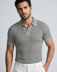 Men’s navy men's ribbed polo shirt contrast