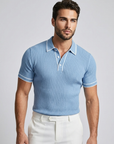 Men’s navy men's ribbed polo shirt contrast