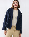 Women's navy short double-breasted wool coat