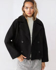 Women's navy short double-breasted wool coat
