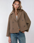Women's navy short double-breasted wool coat