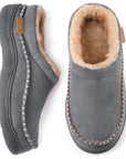 Men's warm-lined slippers in beige with non-slip grip sole for home wear