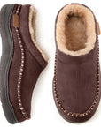 Men's warm-lined slippers in beige with non-slip grip sole for home wear