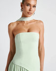 Women’s light green women's strapless maxi dress slit