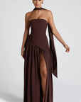 Women’s light green women's strapless maxi dress slit
