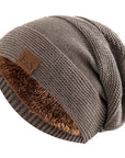 Khaki fleece lined beanie for winter