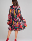Women's A-Line Midi Dress Floral Long Sleeve 7