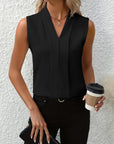 Women's Blouse Sleeveless Pleated V-Neck Casual Lightweight Polyester Fit 1