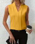 Women's Blouse Sleeveless Pleated V-Neck Casual Lightweight Polyester Fit 2
