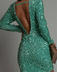 Women's Dress Mini Cocktail Dress Backless Sequin Fabric Body-Hugging Fit 6