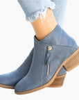 Women's orthopedic ankle boots in blue with anatomical footbed and retro design