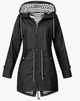 women's black hooded waterproof windbreaker rain jacket